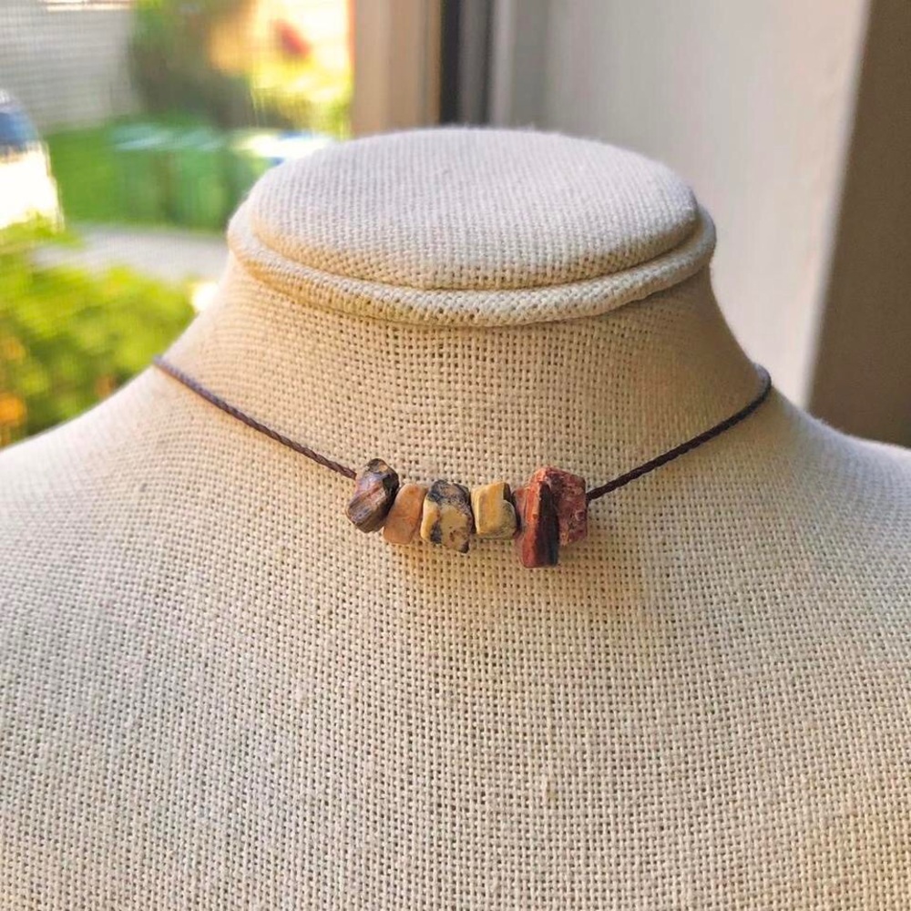 Dainty Earthy Leopard Jasper (Dark Brown) Necklace/Choker